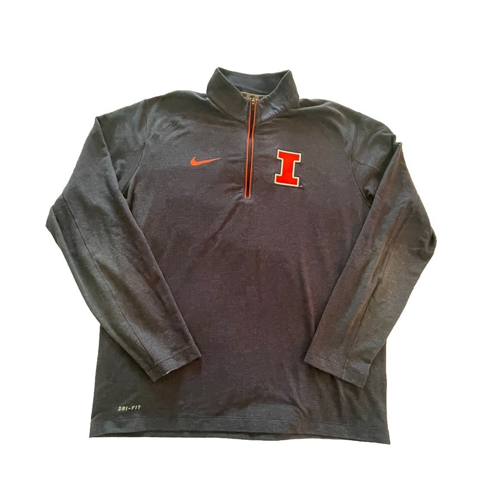 Illinois Fighting Illini Pullover Men Large Blue Football Nike Dri Fit 1/4 Zip